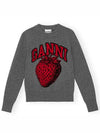 Intarsia Graphic Logo Crew Neck Wool Knit Top Grey - GANNI - BALAAN 2