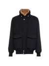 Fur Collar Flap Pocket Jacket Navy - BRUNELLO CUCINELLI - BALAAN 1