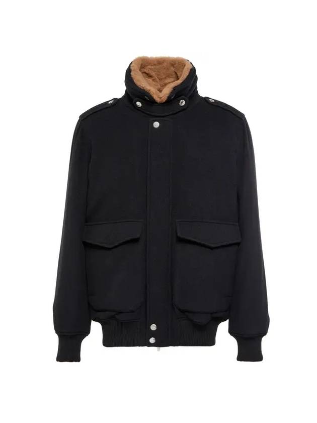 fur collar flap pocket jacket navy - BRUNELLO CUCINELLI - BALAAN.