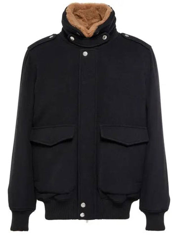 fur collar flap pocket jacket navy - BRUNELLO CUCINELLI - BALAAN.