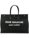 Rive Gauche Logo Linen Leather Tote Bag Black - SAINT LAURENT - BALAAN 2