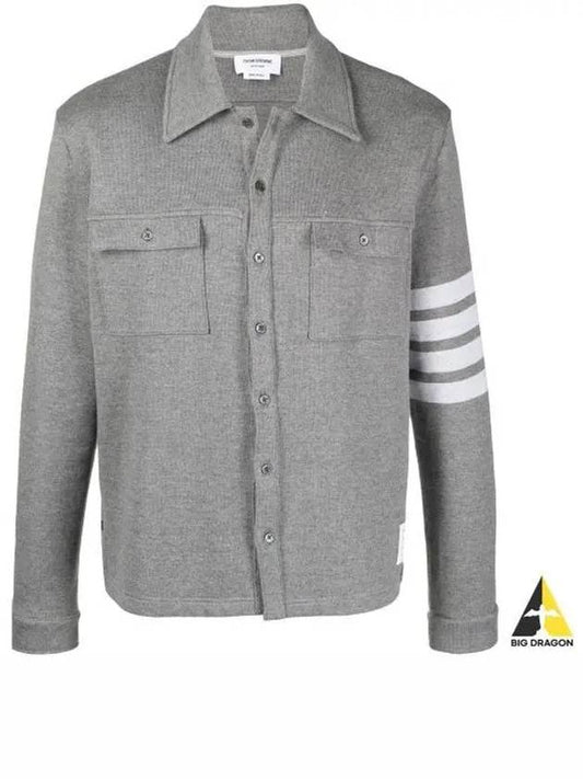 Double Face Cotton Knit 4 Bar Button Shirt Jacket Grey - THOM BROWNE - BALAAN