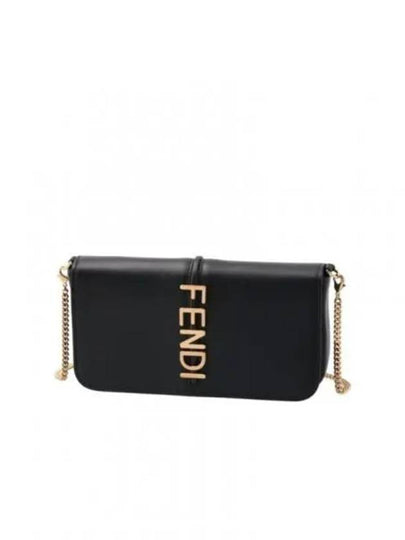 Graphy Chain Leather Long Wallet Black - FENDI - BALAAN 2