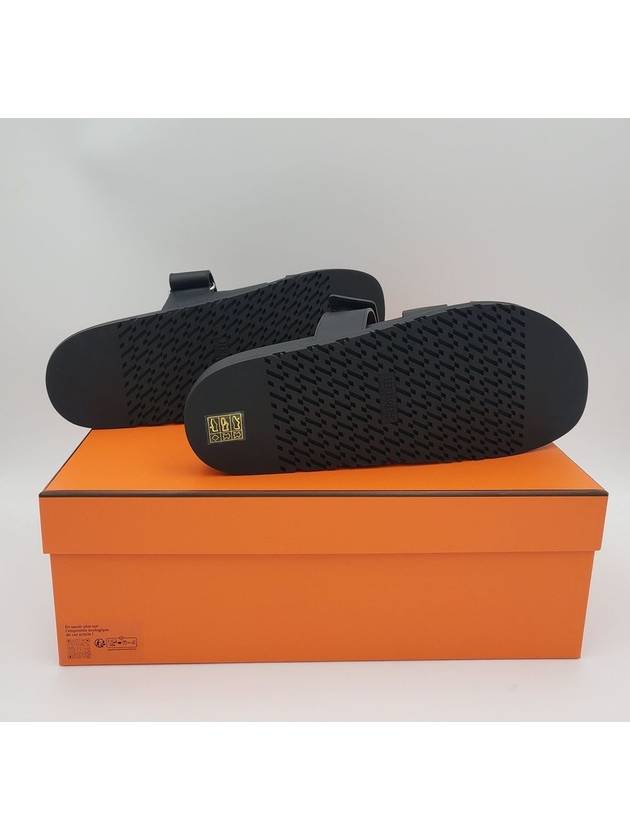 Hermes Chypre H Logo Calfskin Sandals Black - HERMES - BALAAN 3