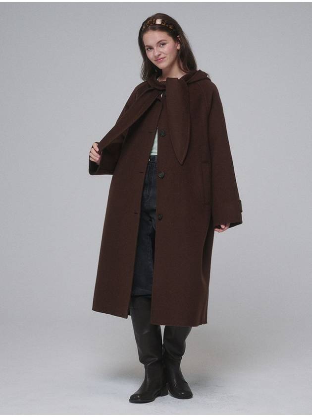 Hooded muffler handmade long coat Chocolate Brown - OPENING SUNSHINE - BALAAN 2