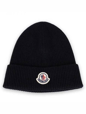 Logo Patch Wool Beanie Navy 3B70500 A9342 742 1121296 - MONCLER - BALAAN 1