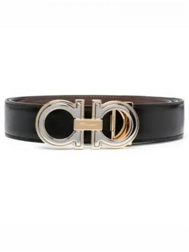 Men's Gancini Reversible Leather Belt Black - SALVATORE FERRAGAMO - BALAAN 2