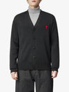 Heart Logo Merino Wool Cardigan Black - AMI - BALAAN 2