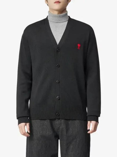 Heart Logo Merino Wool Cardigan Black - AMI - BALAAN 2