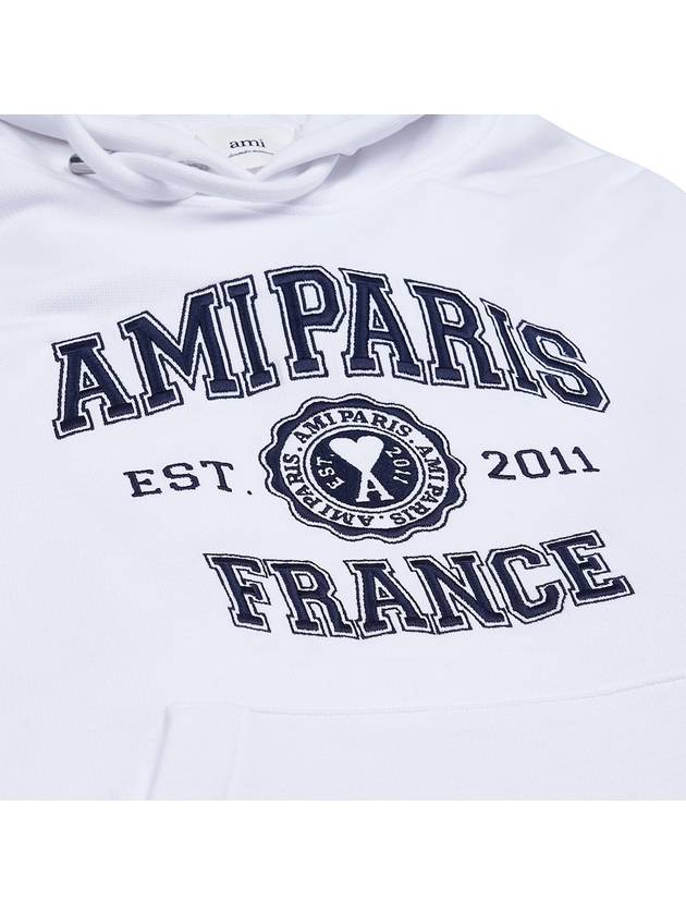 Paris France Oversized Organic Cotton Fleece Hoodie White - AMI - BALAAN 6