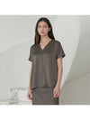 Silky satin V-neck dolman blouseKhaki - SUBSET - BALAAN 1