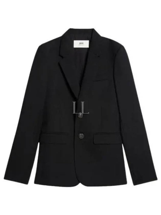 V Neck Single Breasted Jacket Black - AMI - BALAAN 2