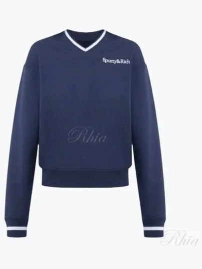 Embroidery Logo V-neck Cotton Sweatshirt Navy - SPORTY & RICH - BALAAN 2