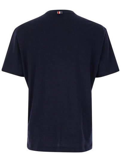 Blue T-Shirt With Logo Patch In Stretch Wool Man - THOM BROWNE - BALAAN 2