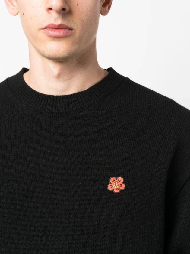 Embroidered Boke Flower Wool Knit Top Black - KENZO - BALAAN 5