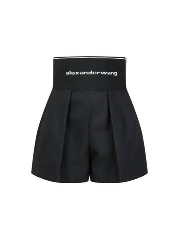 Logo Banding Pleated Safari Shorts Black - ALEXANDER WANG - BALAAN 1