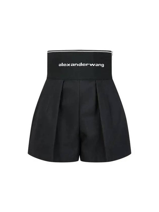 Logo Banding Pleated Safari Shorts Black - ALEXANDER WANG - BALAAN 1