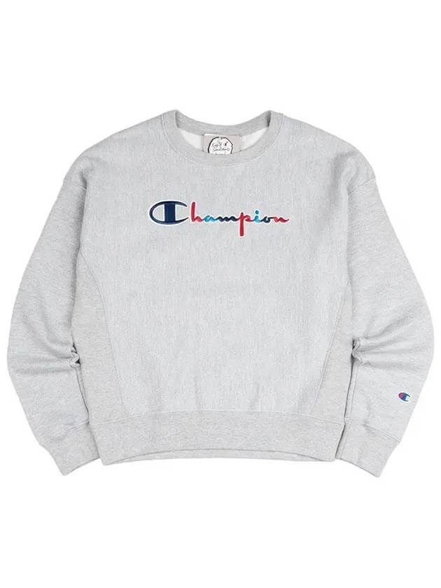 Reverse Weave Script Logo Crewneck Sweatshirt Oxford Grey - CHAMPION - BALAAN 1