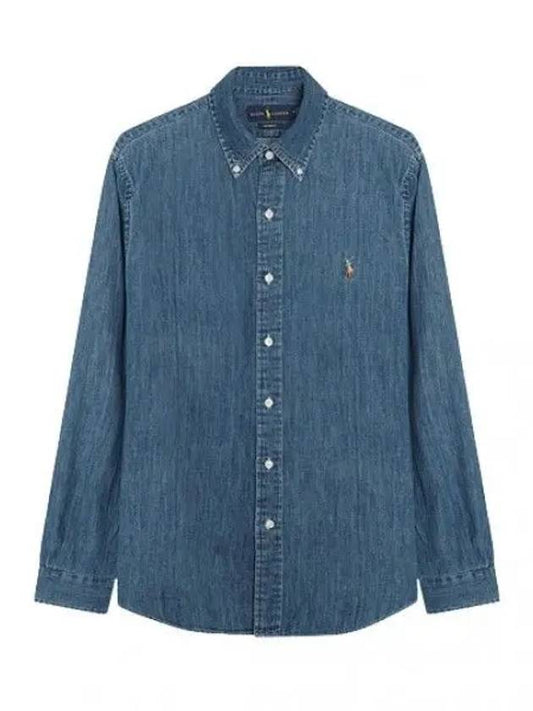 Men's Denim Custom Fit Long Sleeve Shirt Blue - POLO RALPH LAUREN - BALAAN 2