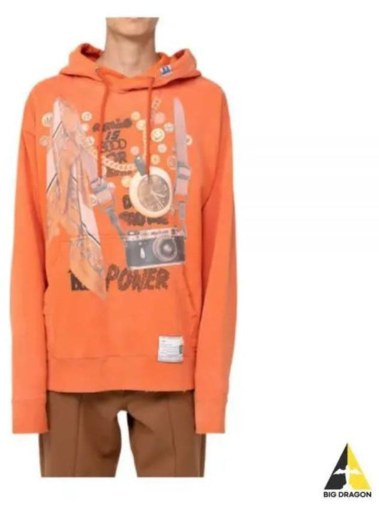 Graphic Printed Distressed Cotton Hoodie Orange - MIHARA YASUHIRO - BALAAN 2