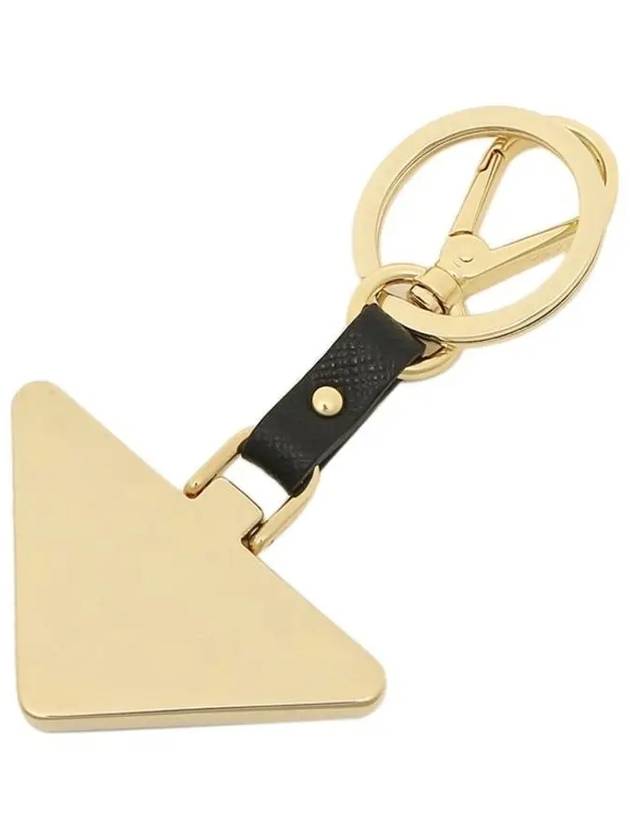 Saffiano Leather Triangle Logo Key Holder Black - PRADA - BALAAN 4