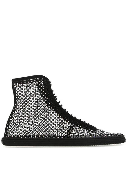 Rhinestone Diamond High-Top Sneakers Black - SAINT LAURENT - BALAAN 2