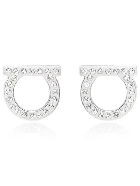 Gancini Crystal Large Earrings Silver - SALVATORE FERRAGAMO - BALAAN 2