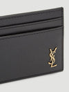 YSL Gold Monogram Logo Leather Card Holder Card Wallet Black - SAINT LAURENT - BALAAN 4