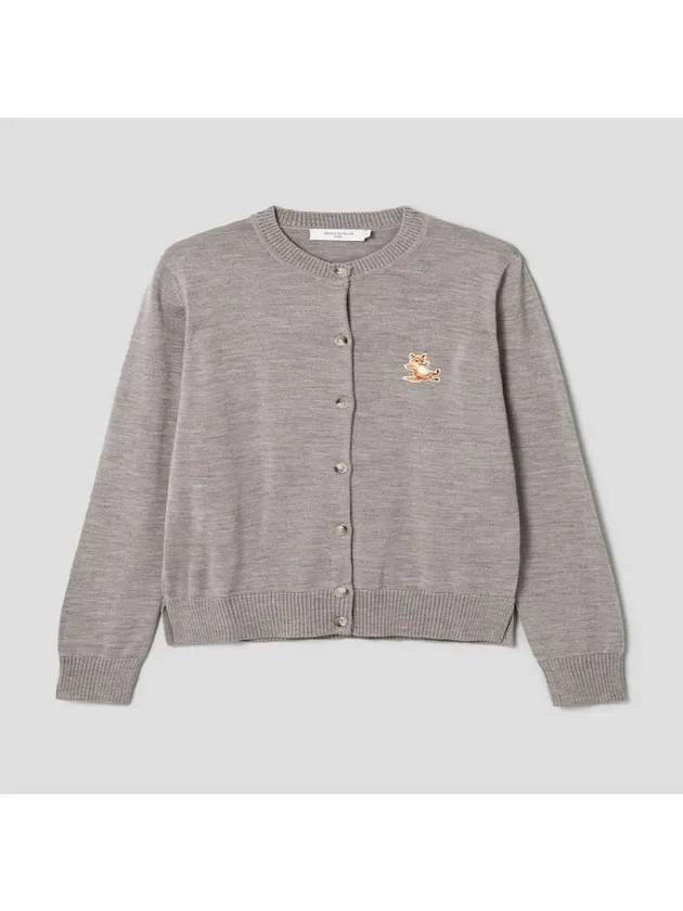 Chillax Fox Patch Crew Neck Wool Cardigan Beige Melange - MAISON KITSUNE - BALAAN 2