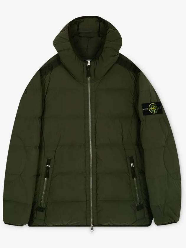 Seamless Logo Nylon Hooded Down Jacket Olive - STONE ISLAND - BALAAN 3