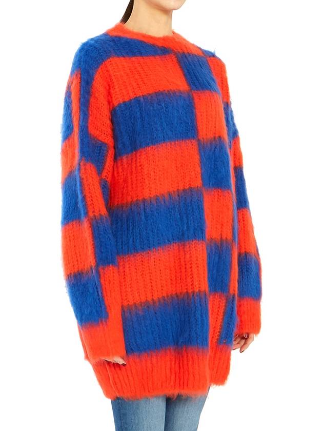 Women's Crew Neck Oversized Check Knit Top Orange - MSGM - BALAAN 4