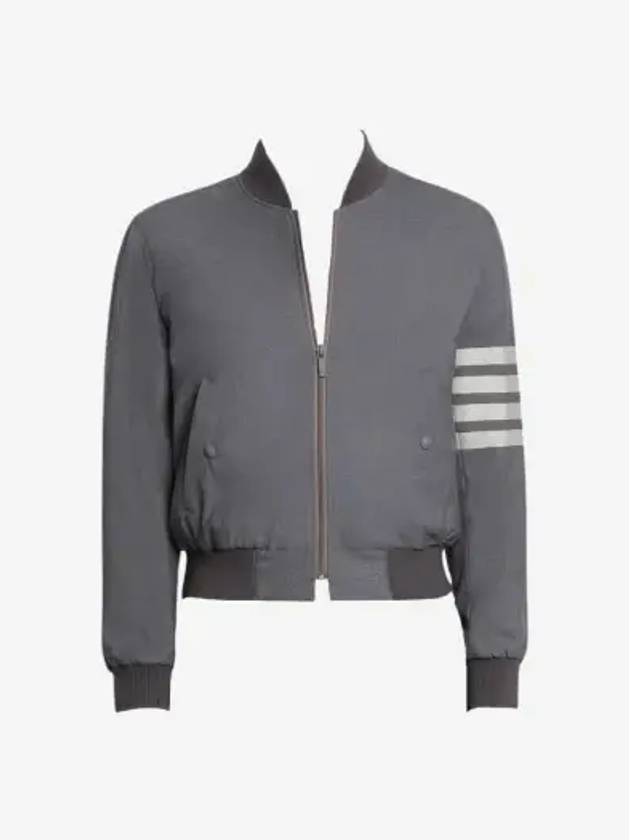 Diagonal Striped Knit Rib Blouson Bomber Jacket Grey - THOM BROWNE - BALAAN 3