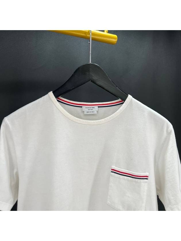 Pocket three stripe short sleeve t shirt white size 2 - THOM BROWNE - BALAAN 4