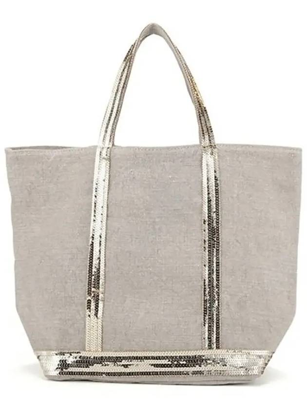 Cabas Linen Sequined Medium Tote Bag Sable - VANESSA BRUNO - BALAAN 6