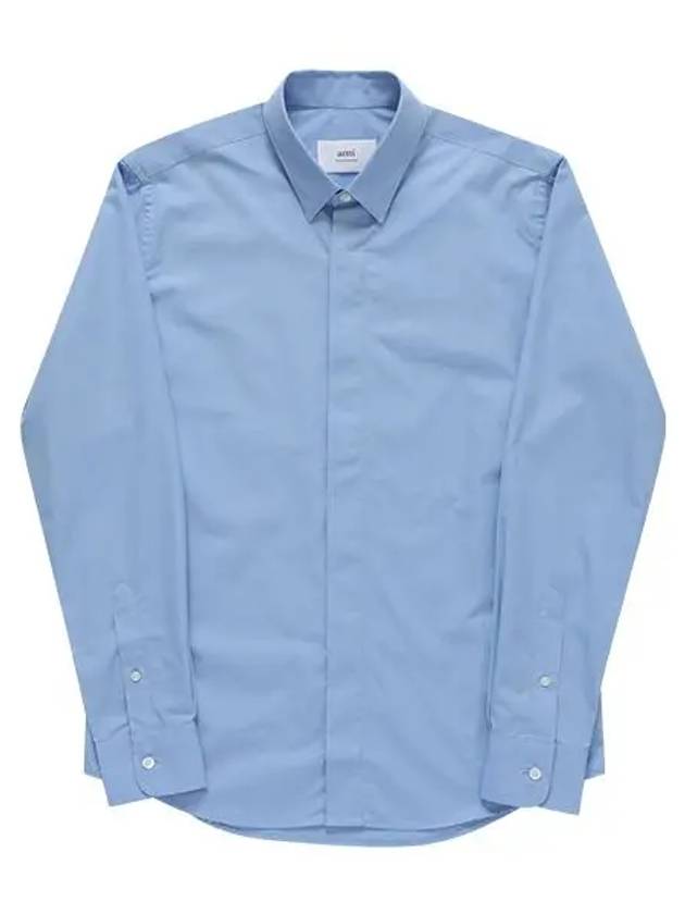 Tonal Logo Classic Long Sleeve Shirt Blue - AMI - BALAAN 3