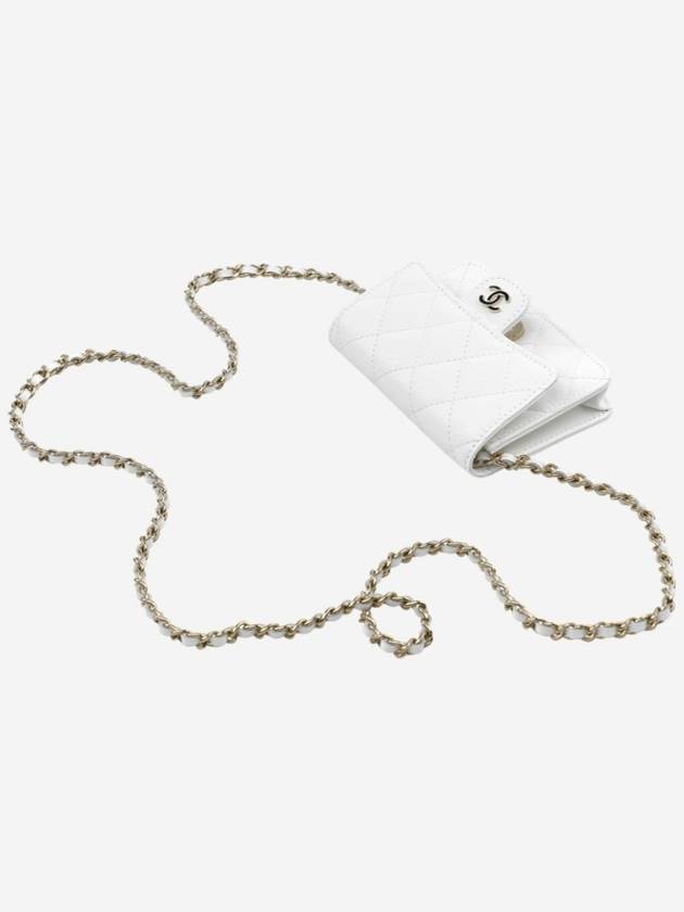 Classic Gold Flap Chain Card Holder Grained Calfskin Mini Bag White - CHANEL - BALAAN.