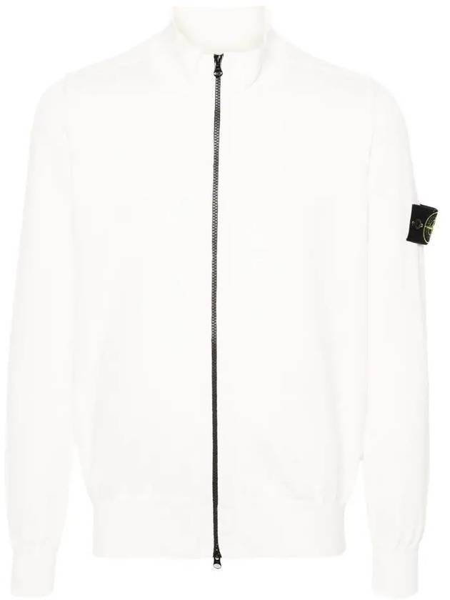 Wappen Patch Cotton Zip-Up Cardigan White - STONE ISLAND - BALAAN 3