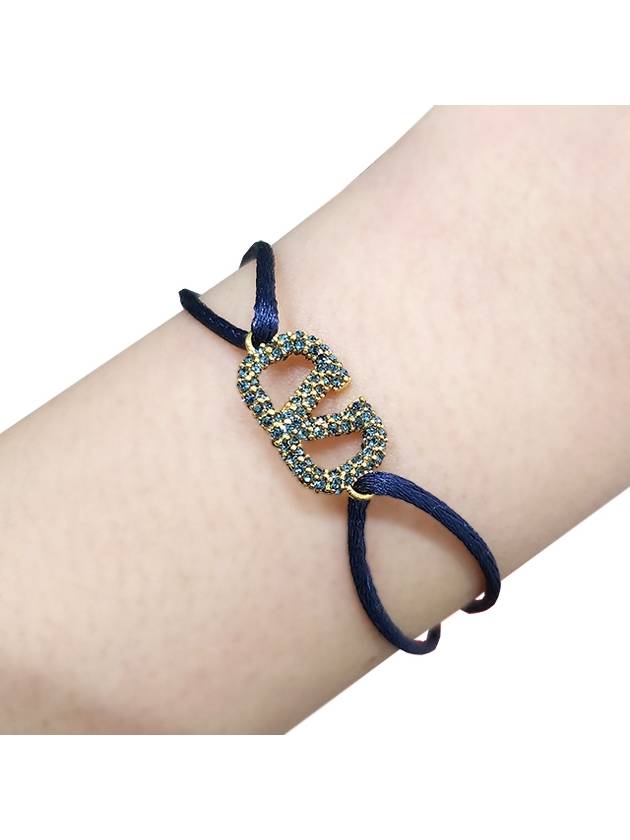 V Logo Crystal Bracelet Navy - VALENTINO - BALAAN 2