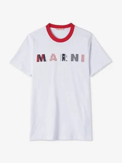 Stripe Logo Print Short Sleeve T-Shirt White - MARNI - BALAAN 2