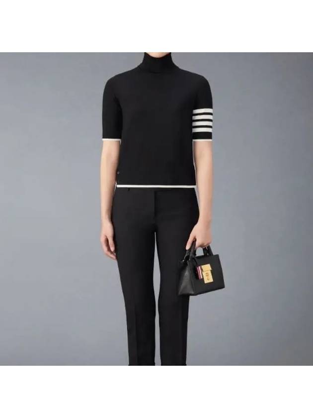 4 Bar Relaxed Fit Fine Merino Wool Turtleneck Black - THOM BROWNE - BALAAN 3