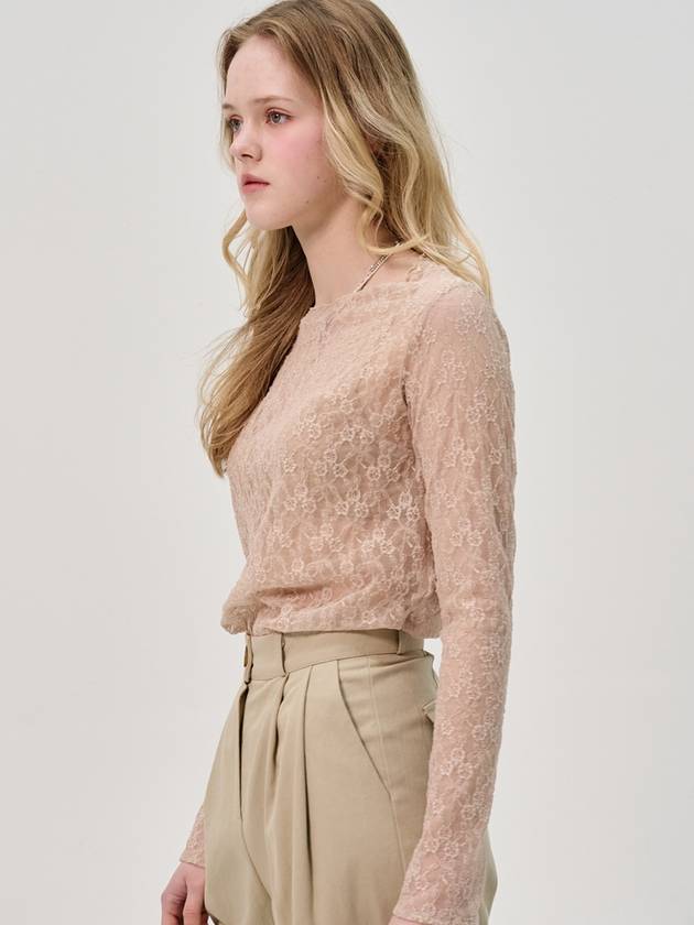 Serena lace see through long sleeve t shirt beige - SORRY TOO MUCH LOVE - BALAAN 3