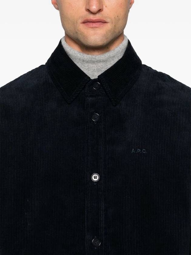 Bobby Embroidered Logo Corduroy Shirt Jacket Dark Navy - A.P.C. - BALAAN 5