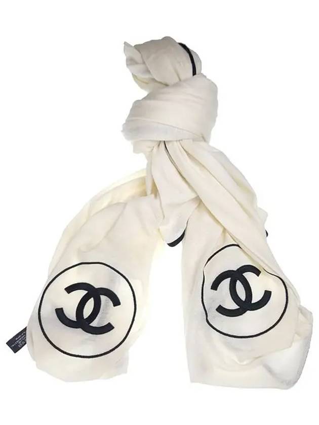 stole CC logo cashmere muffler ivory - CHANEL - BALAAN.