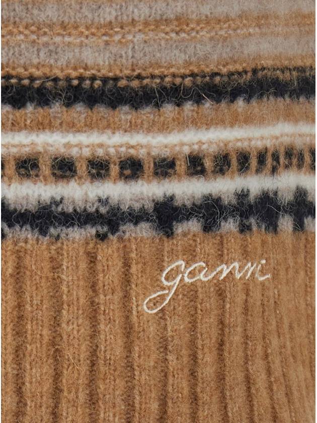 Striped Soft Wool Knit Vest Brown - GANNI - BALAAN 4