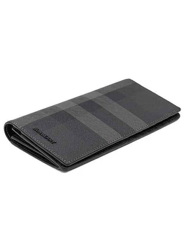 Logo Checked Leather Long Wallet Charcoal - BURBERRY - BALAAN 9