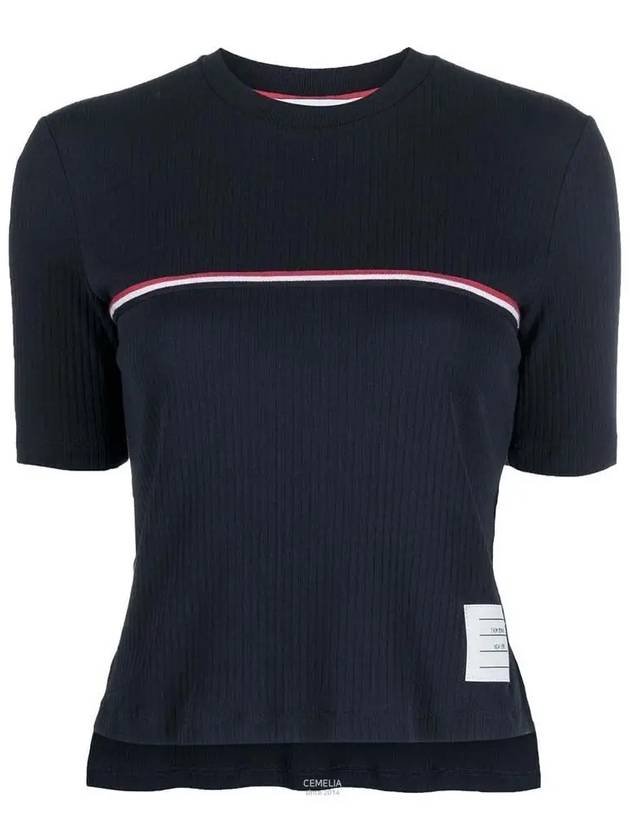 Women's High Twist Rip Stripe Short Sleeve T-Shirt Navy - THOM BROWNE - BALAAN 2