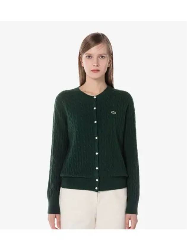 Women s Cable Crew Neck Cardigan Green - LACOSTE - BALAAN 1