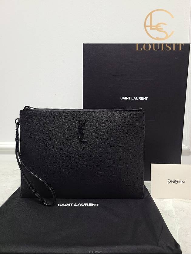 Used luxury goods Lewis It Black YSL monogram leather strap clutch bag - SAINT LAURENT - BALAAN 7