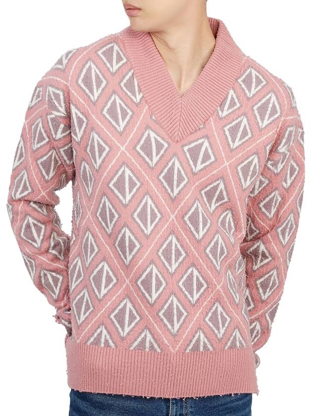 CD Diamond Motif Pattern Wool Knit Top Pink - DIOR - BALAAN 6