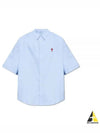 Men's Boxy Fit Embroidered Logo Short Sleeve Shirt Light Blue - AMI - BALAAN 2